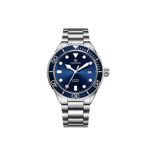 TIANWANG Blue Fin Collection Mechanical Movement Stainless Steel Strap Watch Men's Watches Blue Dial