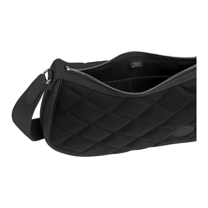 HERMES Woolycot Canvas With Swift Leather Shoulder Bag Crossbody Bag Women's Black-2