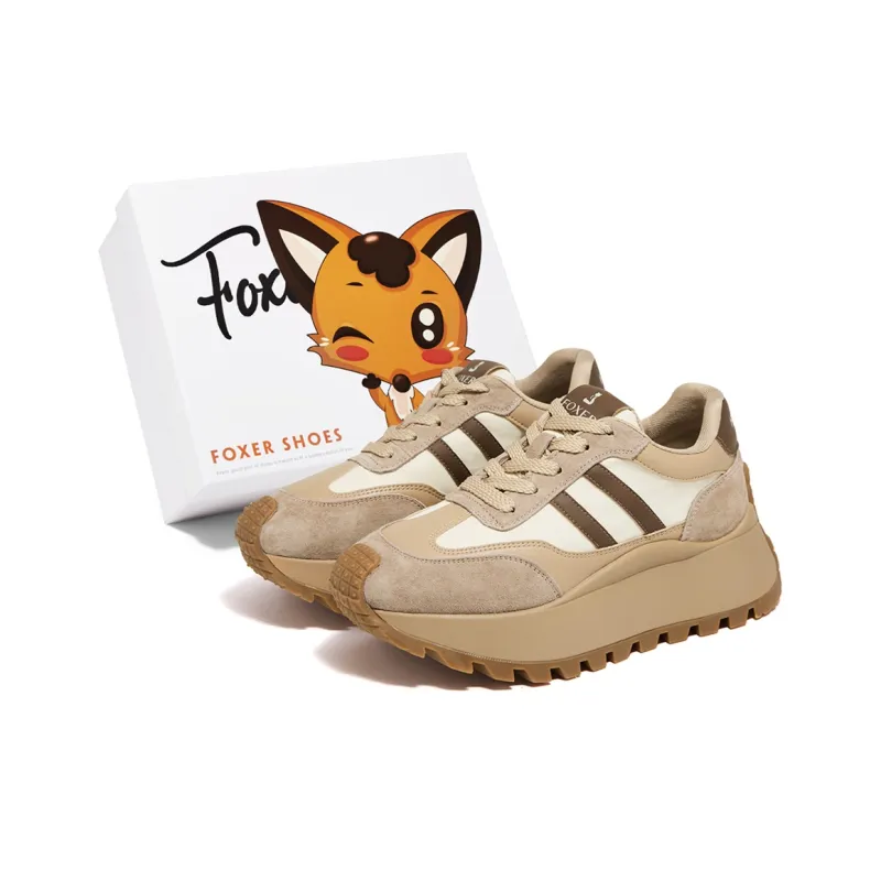 FOXER Height Increasing Abrasion Resistant Slip Resistant Low Top Casual Shoes Women's Khaki/Red-8