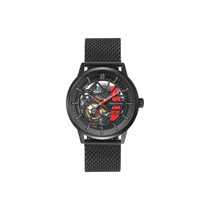 PierreLannier PADDOCK Wrist Watch Mechanical Movement Stainless Steel Strap Black Dial Men's Watches-0