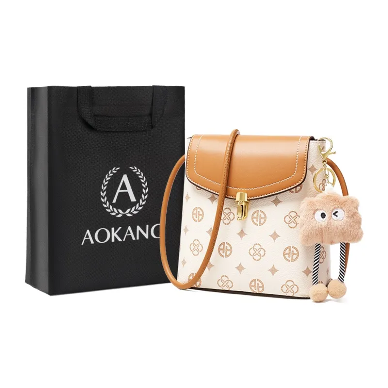 AOKANG PVC Bucket Bag, Shoulder Bag, Crossbody Bag, Monogram Bag Small Size Women's Coffee/Ecru-4