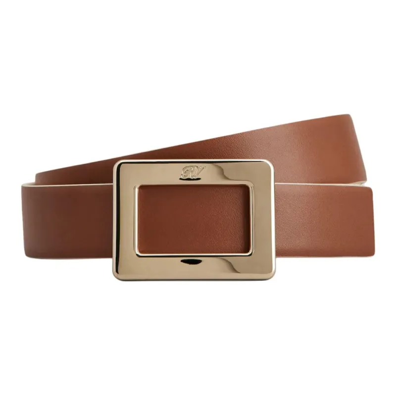 Roger Vivier Leather, Calfskin, Metal Leather Belts Women's White Width 3CM-1