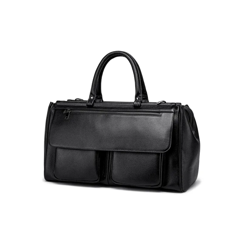 FAIRWHALE Top Grain Cow Leather Travel Bag 32L Unisex Black-1