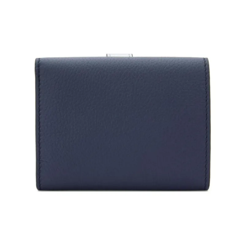 LOEWE Soft Grain Calfskin Wallet Women's Dark Marine Blue & Silver-1
