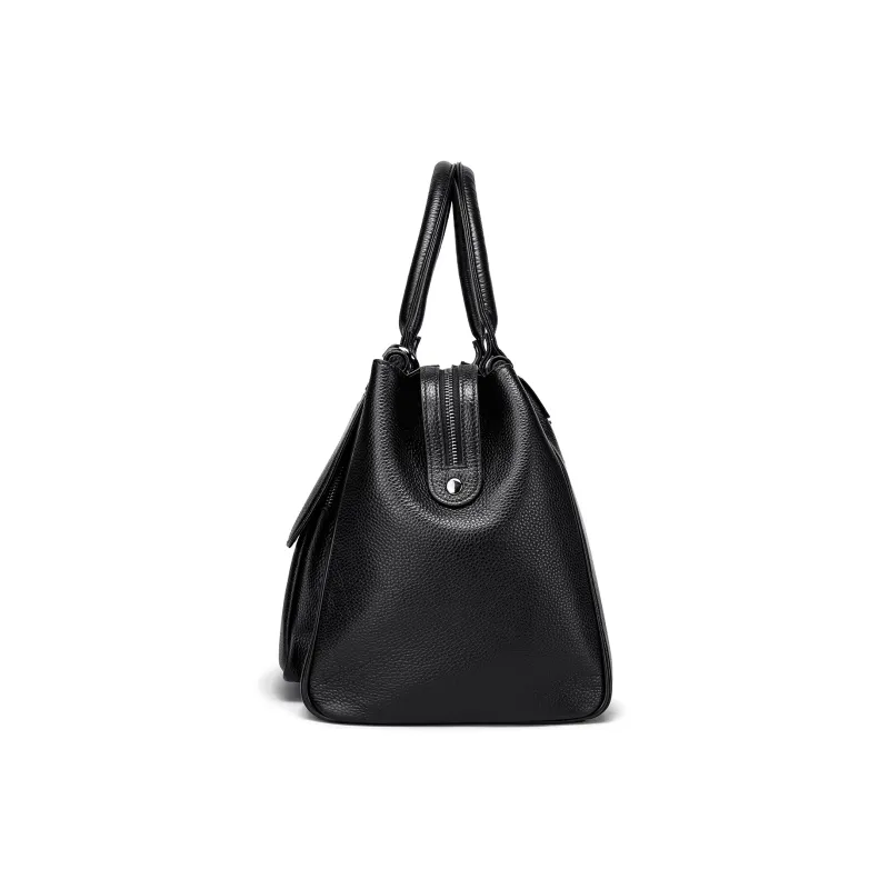FAIRWHALE Top Grain Cow Leather Travel Bag 32L Unisex Black-2
