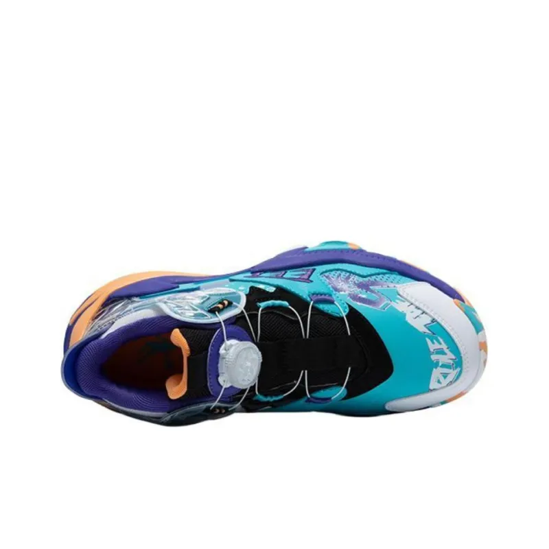 QIAODAN Cushioning Wear Resistant Mid Top Children's Basketball Shoes Blue Orange Teenagers-2