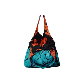 GAGA EQUIPMENT Nylon Tote Bag Shopping Bag Handbag Shoulder Bag Large Size Unisex Blue Orange Lattice