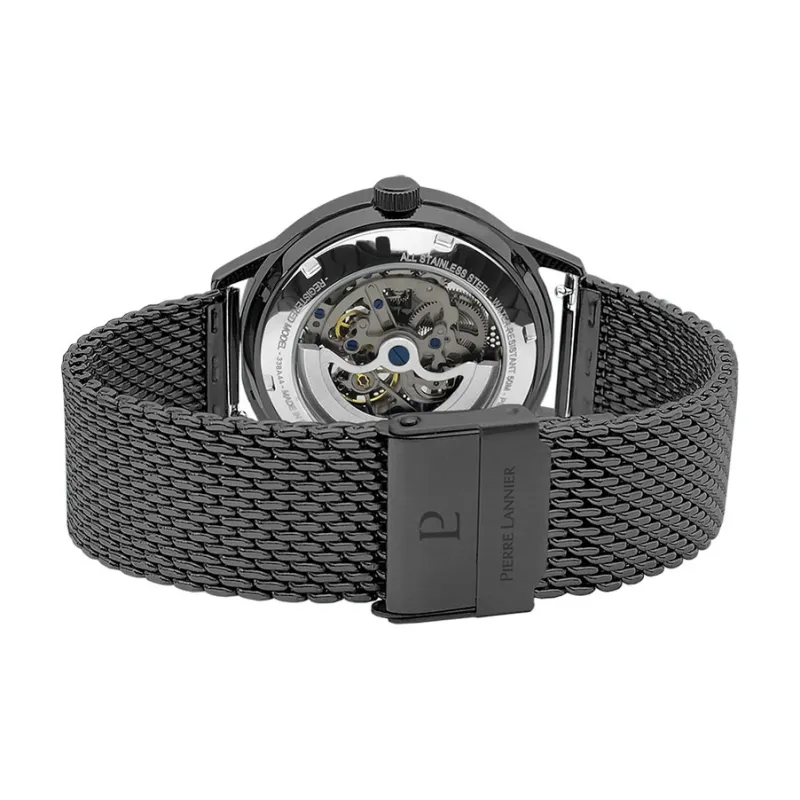 PierreLannier PADDOCK Wrist Watch Mechanical Movement Stainless Steel Strap 43mm Cut-Out Dial Men's Watches-3