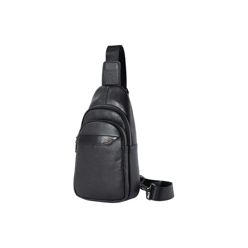 DOSRFINI Cow Leather Sling Bag Medium Size Men's Black-1