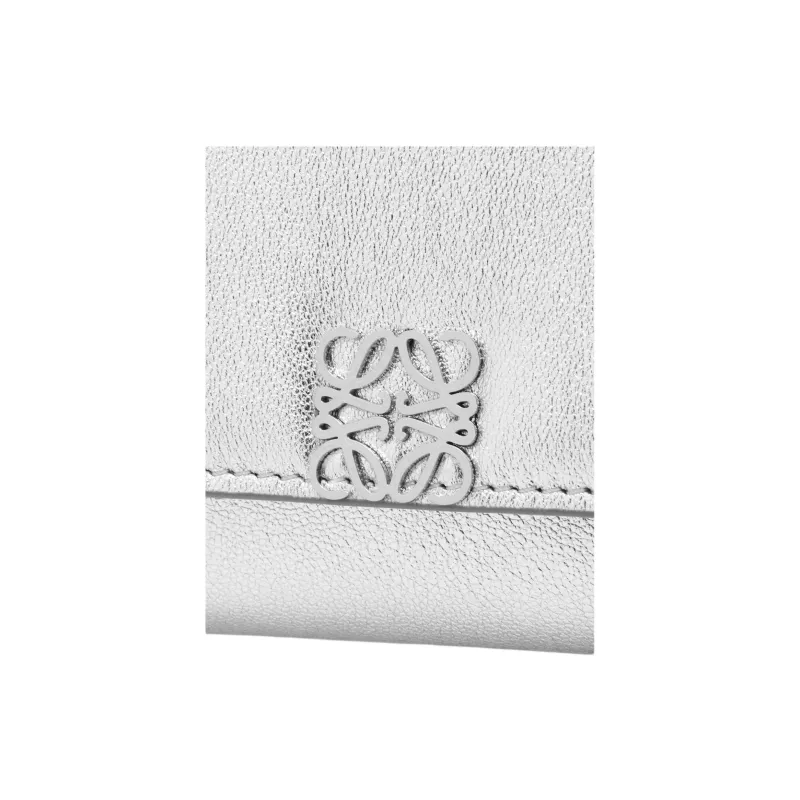 LOEWE Shiny Nappa Lambskin Wallet Small Size Women's Silver-4