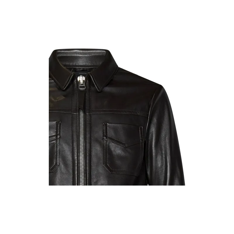 TOM FORD Unlined Grained Texture Leather Jacket-5