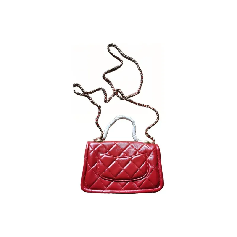 CHANEL Lambskin Mini Square Flap Bag Tofu Bag Shoulder Bag Women's Red-1