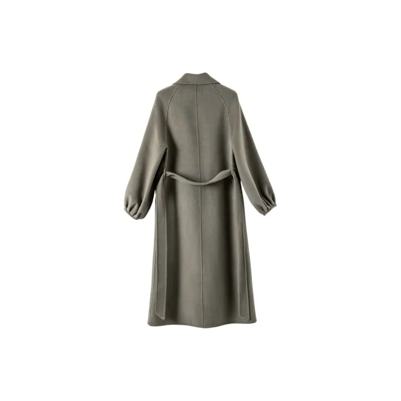 Late White Wool Coat Women's Gray Green-2
