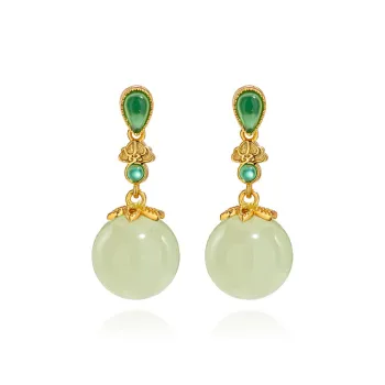 Encounter Gift Hetian Jade Earrings Pale Greenish White Jade Women's