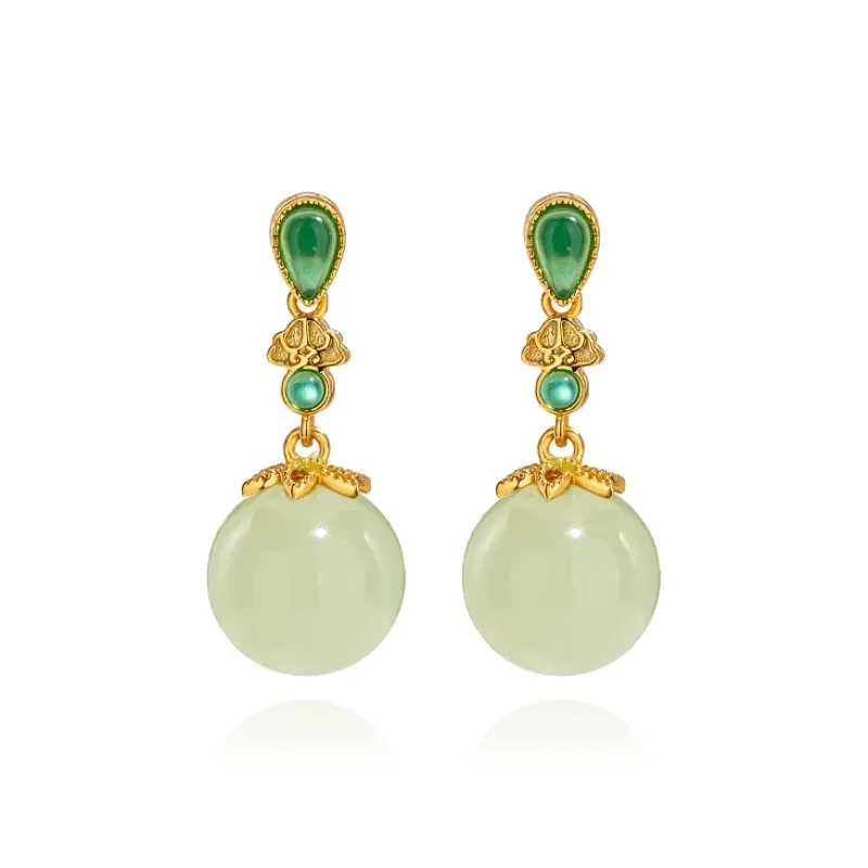 Encounter Gift Hetian Jade Earrings Pale Greenish White Jade Women's-0