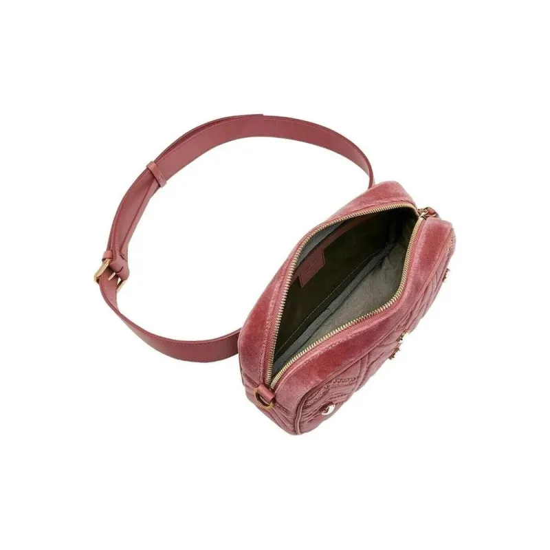 MCM Velvet One Shoulder Crossbody Fanny Pack Small Size Women's Pink-4