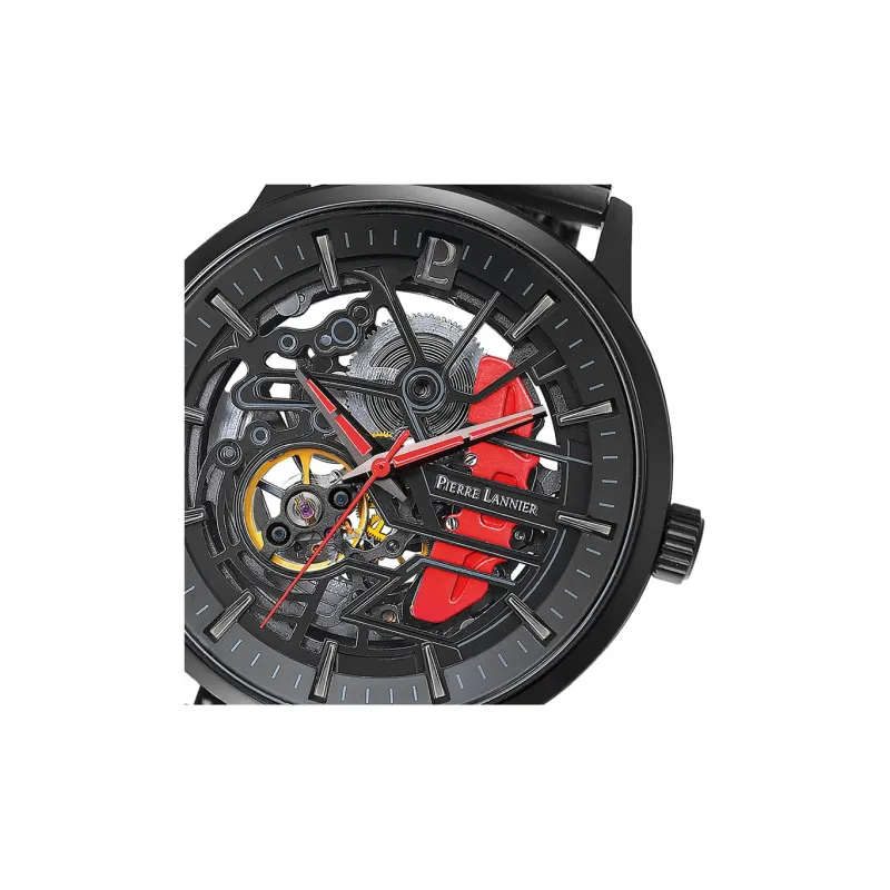 PierreLannier PADDOCK Wrist Watch Mechanical Movement Stainless Steel Strap Black Dial Men's Watches-2