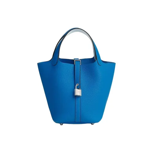 HERMES Picotin Lock Clemence Bullock Leather Swift Calfskin Bucket Bags Handbags Women's Jellyfish Blue