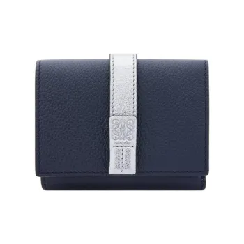 LOEWE Soft Grain Calfskin Wallet Women's Dark Marine Blue & Silver