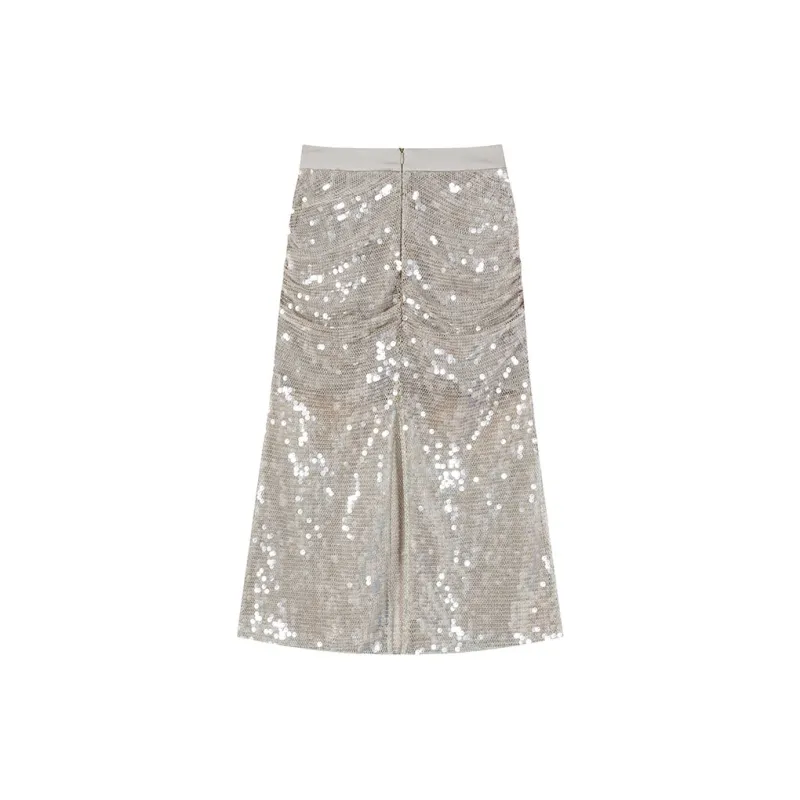 CARIEDO Casual Long Skirt Women's Silver-1