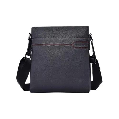 Hush Puppies Cow Leather Shoulder Bag Medium Size Men's Black