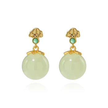 Encounter Gift Earrings Pale Greenish White Jade Women's