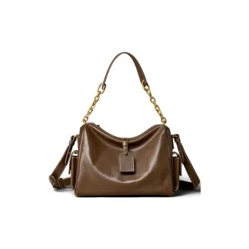 KAISER Top Grain Vegetable Tanned Cow Leather Handbag Shoulder Bag Women's Sandalwood Brown/Black Coffee Brown