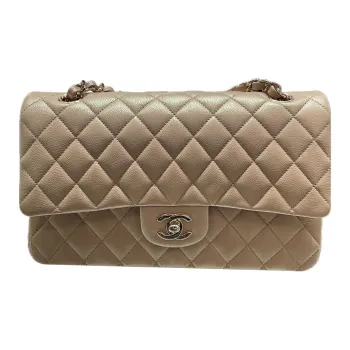 CHANEL Classic Flap CF Grain Embossed Cow Leather Flap Bag, Shoulder Bag, Crossbody Bag Medium Size Women's Beige