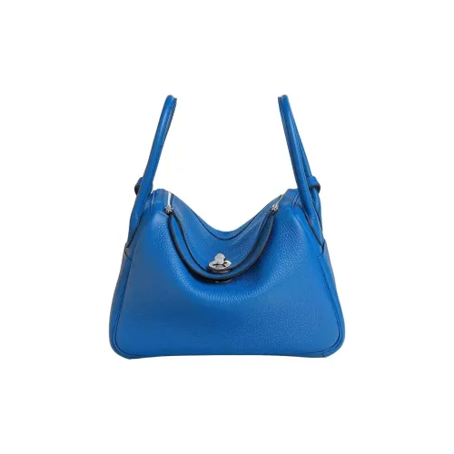 HERMES Lindy Clemence Bullock Leather One Shoulder Handbags Women's T7 Bleu Hydra Mermaid Blue