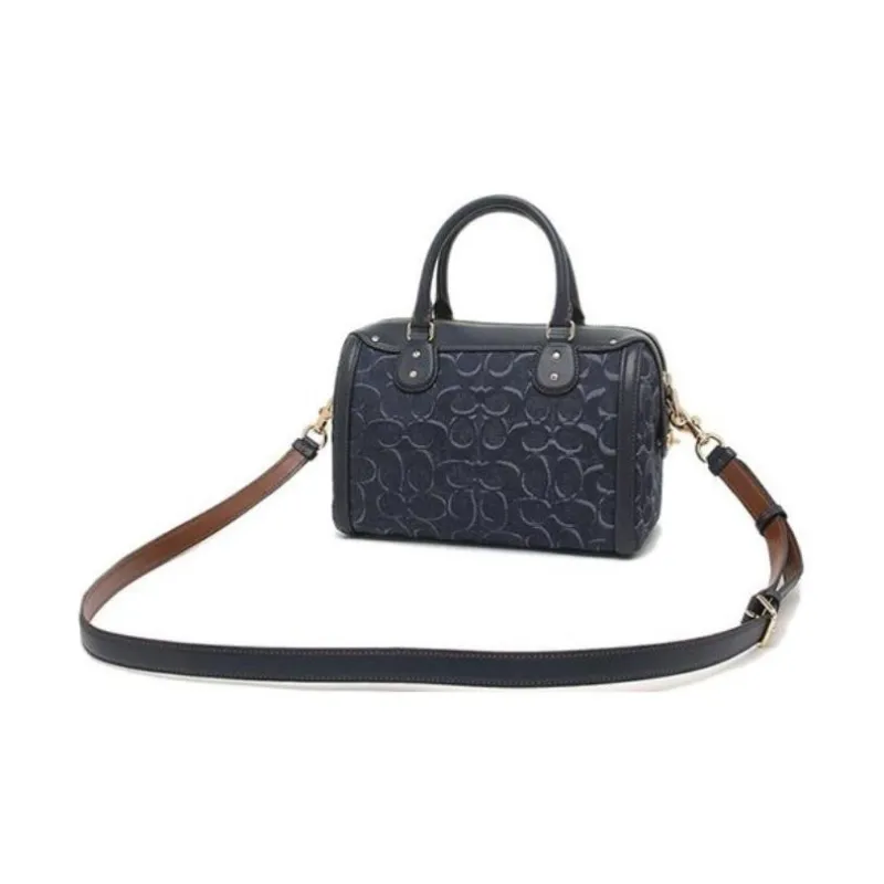 COACH Ivie Iconic Denim And Exquisite Calfskin Crossbody Bag Medium Size Unisex Denim Blue With Black Accents-3