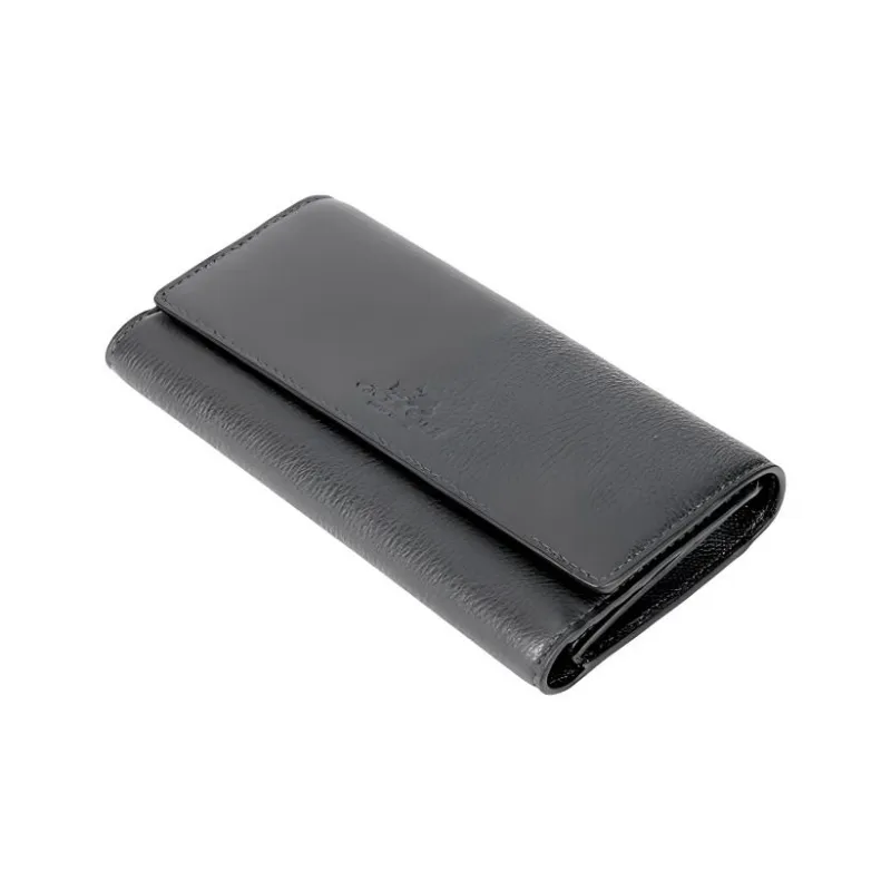 COACH Trifold Wallet Pebbled Leather Wallet Women's Black-3