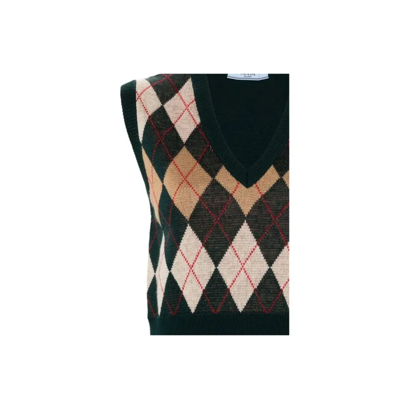 PRADA Checked Knitted Vest-5