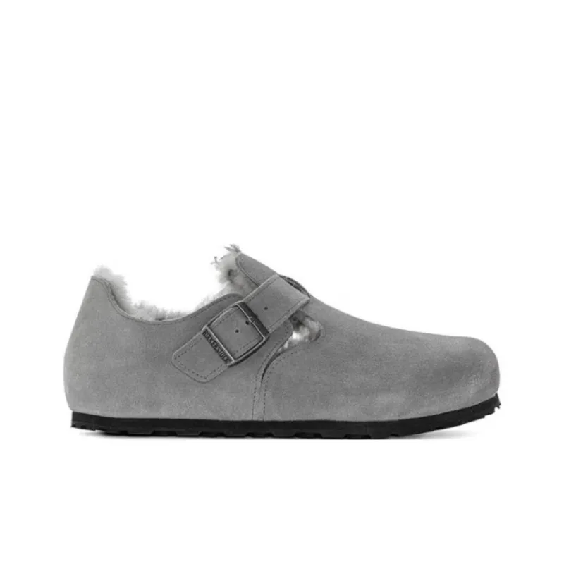 Birkenstock London Shearling Suede Leather Narrow Fit 'Whale Grey'-1