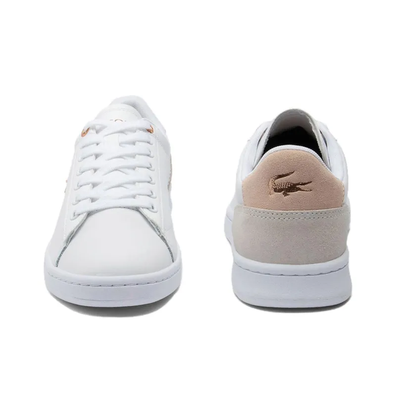 LACOSTE Carnaby Slip Resistant Low Top Skateboard Shoes Women's White Pink-3