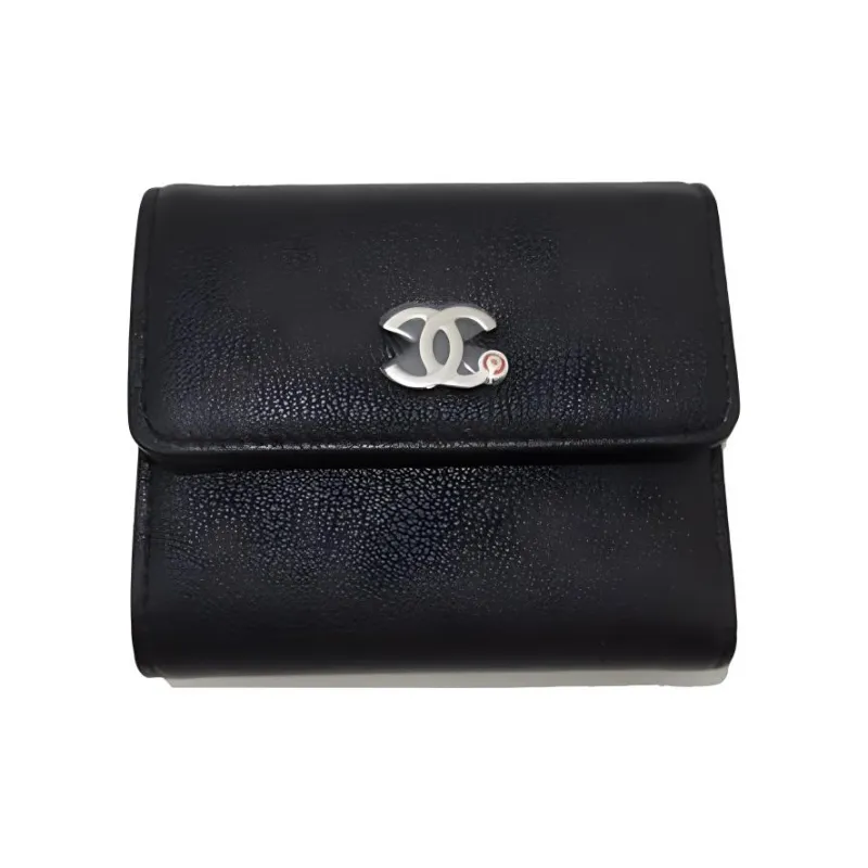 CHANEL Goatskin Wallet Women's Black-1
