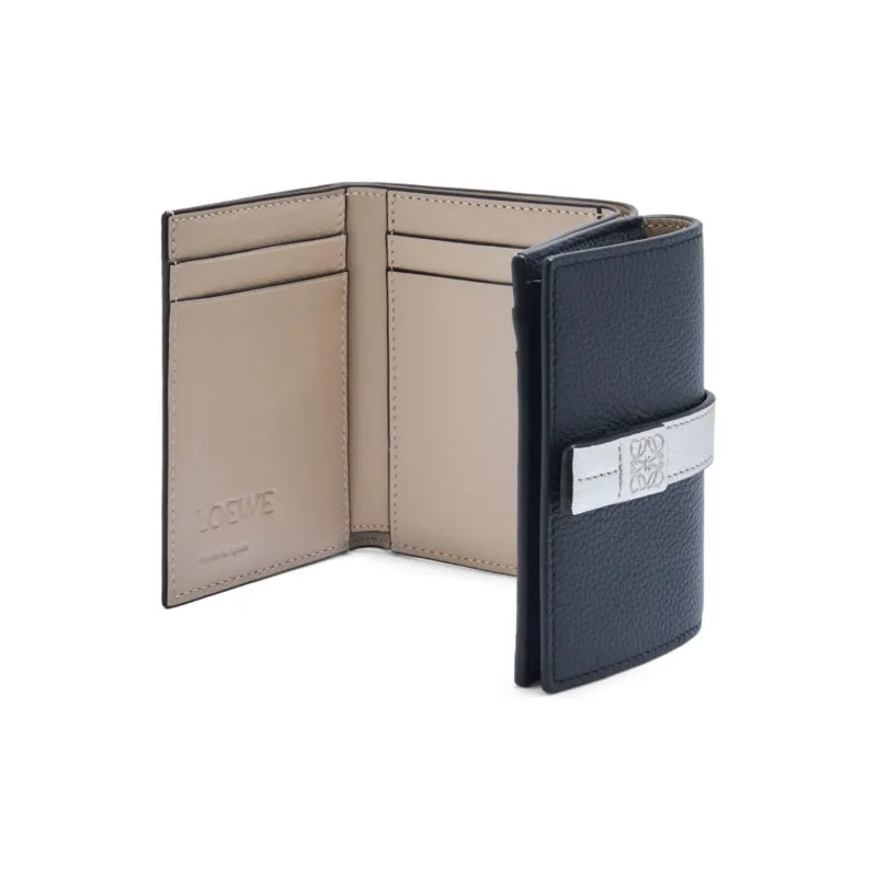 LOEWE Soft Grain Calfskin Wallet Women's Dark Marine Blue & Silver-3