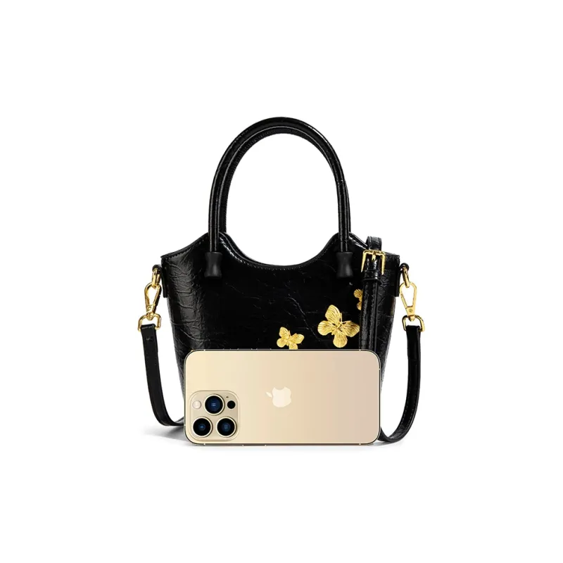 CentarlKatty Polyurethane Synthetic Leather One Shoulder Handbag Regular Women's Black Butterfly-1