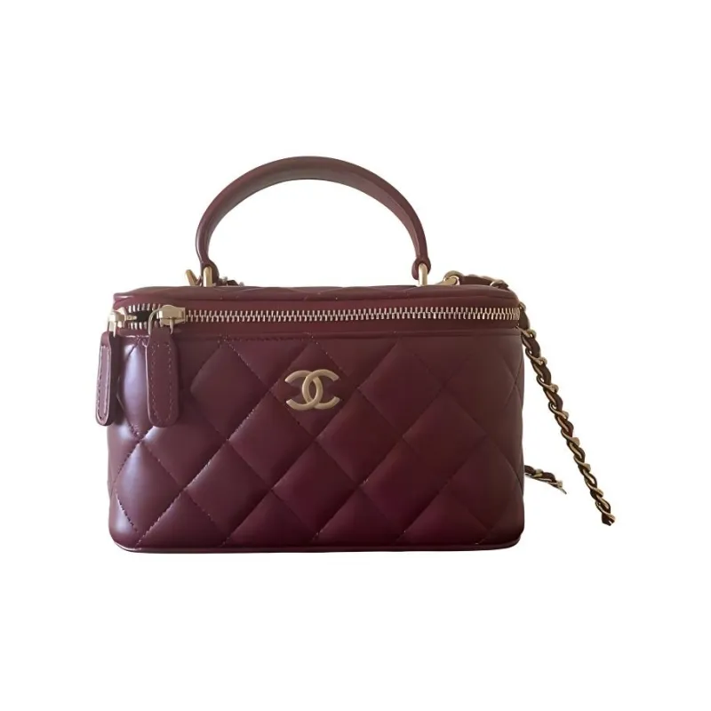 CHANEL 22A Early Autumn Sheepskin Box Bag, Handbag, Crossbody Bag, Shoulder Bag Women's Burgundy-1