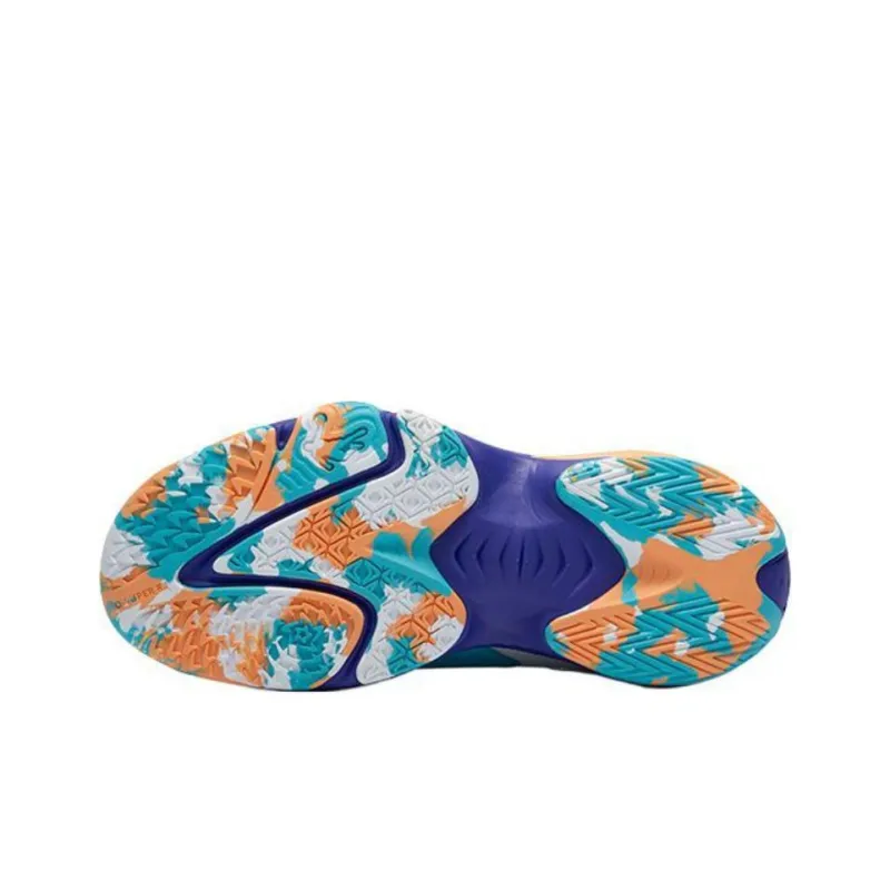 QIAODAN Cushioning Wear Resistant Mid Top Children's Basketball Shoes Blue Orange Teenagers-4