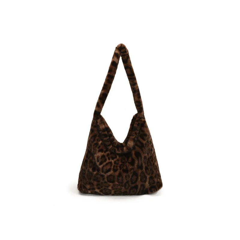 LUVISTRUE Plush Shoulder Bag Tote Medium Size Women's Khaki/Brown/Black-7