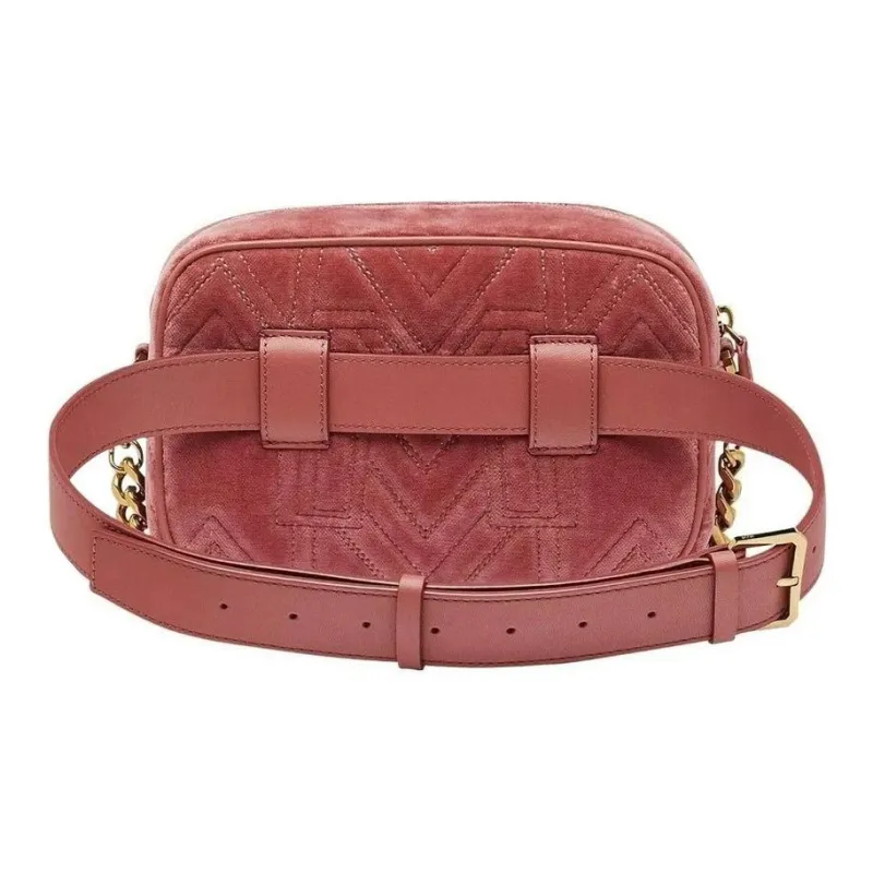MCM Velvet One Shoulder Crossbody Fanny Pack Small Size Women's Pink-3