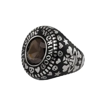 Vivienne Westwood Enamel 3D Effect Seal Ring Women's Black/Antique Silver