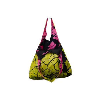 GAGA EQUIPMENT Nylon Tote Bag Shopping Bag Handbag Shoulder Bag Large Size Unisex Yellow Pink Crackle