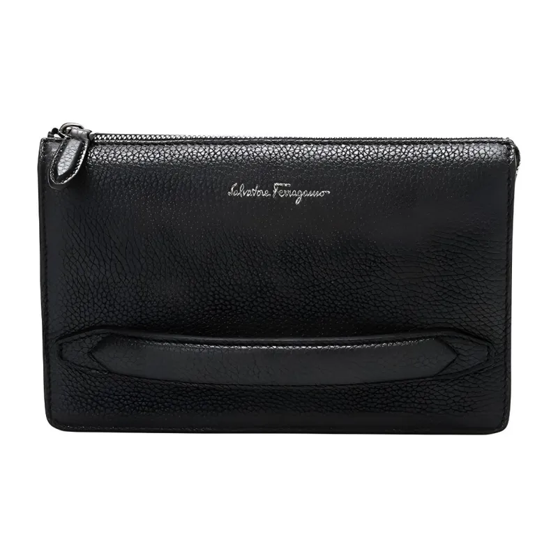 FERRAGAMO Cow Leather Clutch Men's Black-0