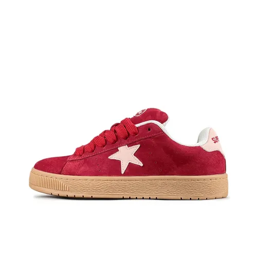 LuzaoT SUPER DRAG Anti Slip Wear Resistant Low Top Skateboard Shoes Women's Angora Red