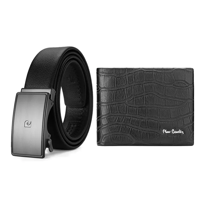 PIERRE CARDIN Wallet Belt Combination Leather Belts Men's Black 3.5cm-3