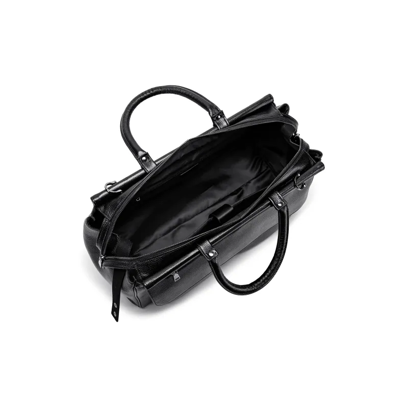 FAIRWHALE Top Grain Cow Leather Travel Bag 32L Unisex Black-5