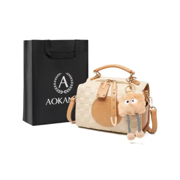 AOKANG Cow Leather Pillow Bag, One Shoulder Handbag Regular Women's Ecru/Elephant Gray