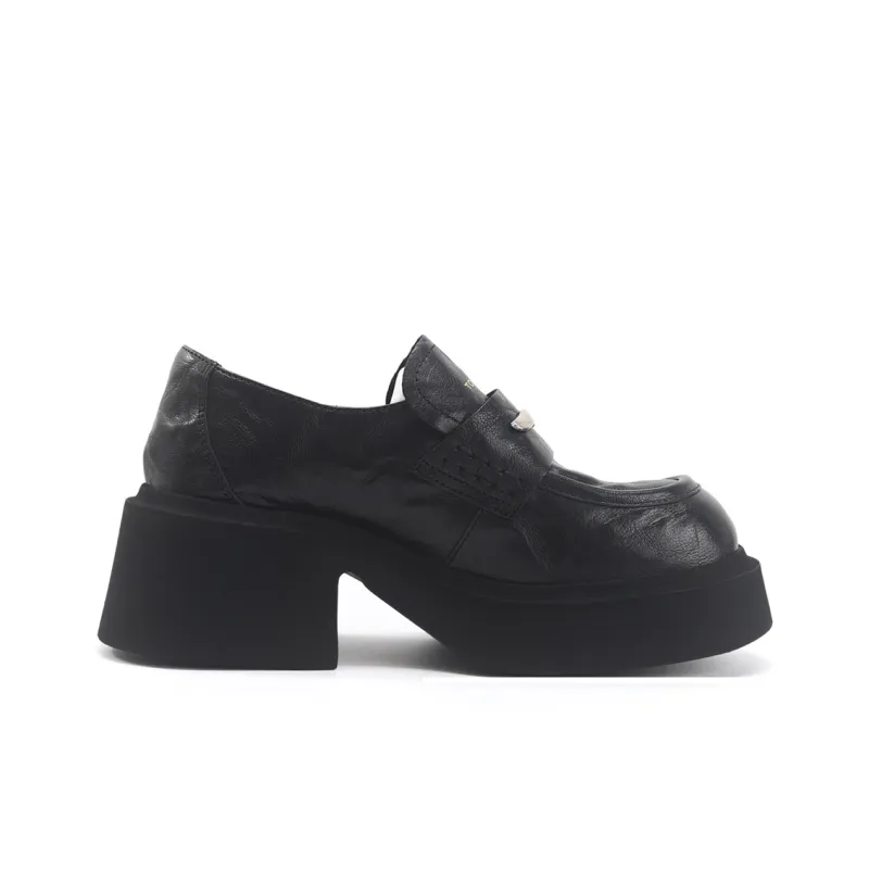TOM TAILOR Cool Shiny Black Trendy Shoes Loafers 6.5cm Women's Black-1