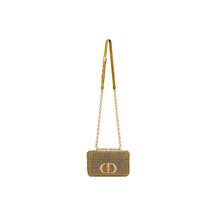 DIOR Caro Embroidered With Rhinestones One Shoulder Handbags Small Size Women's Gold-1